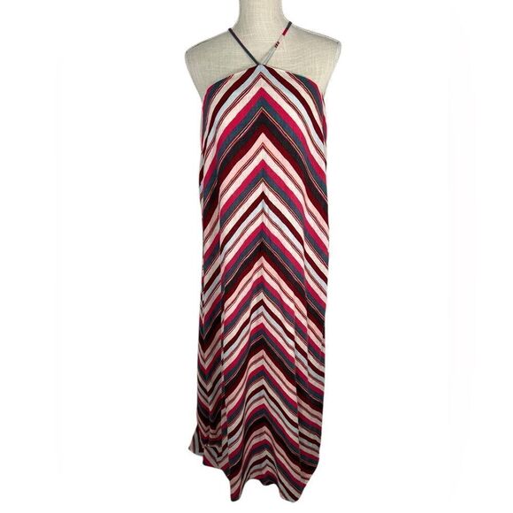 LOFT Multi Color Chevron Striped Linen Blend Halter Style Maxi Dress - Picture 2 of 7